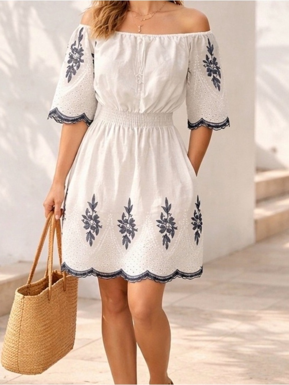 Anthro Kindred Embroidered Peasant Dress Boho Cottage Smocked Petite Medium‎ P M